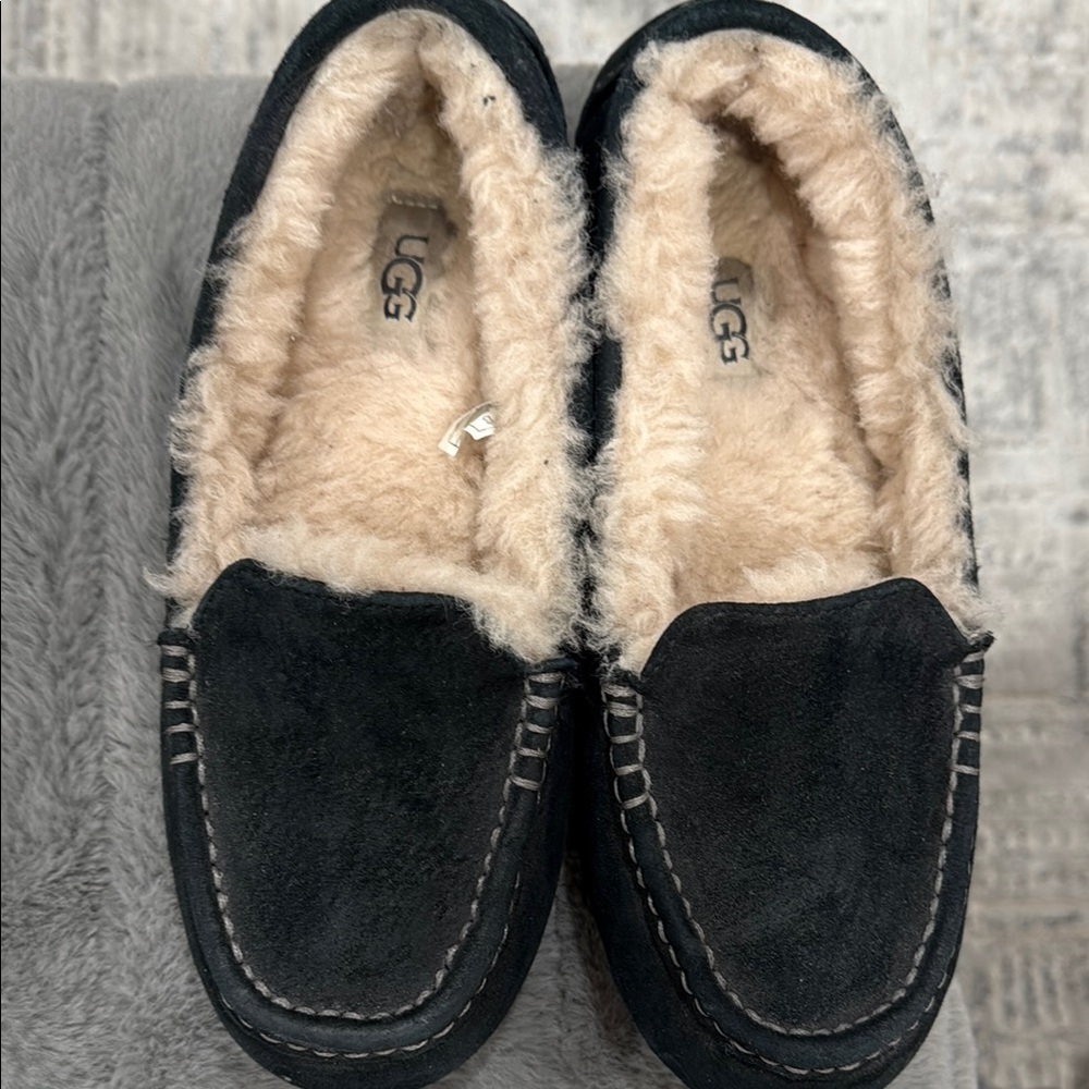 UGG Black Suede Slippers with Cream Lining